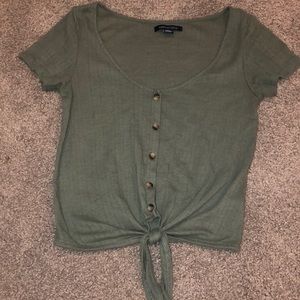 green button down tie shirt.